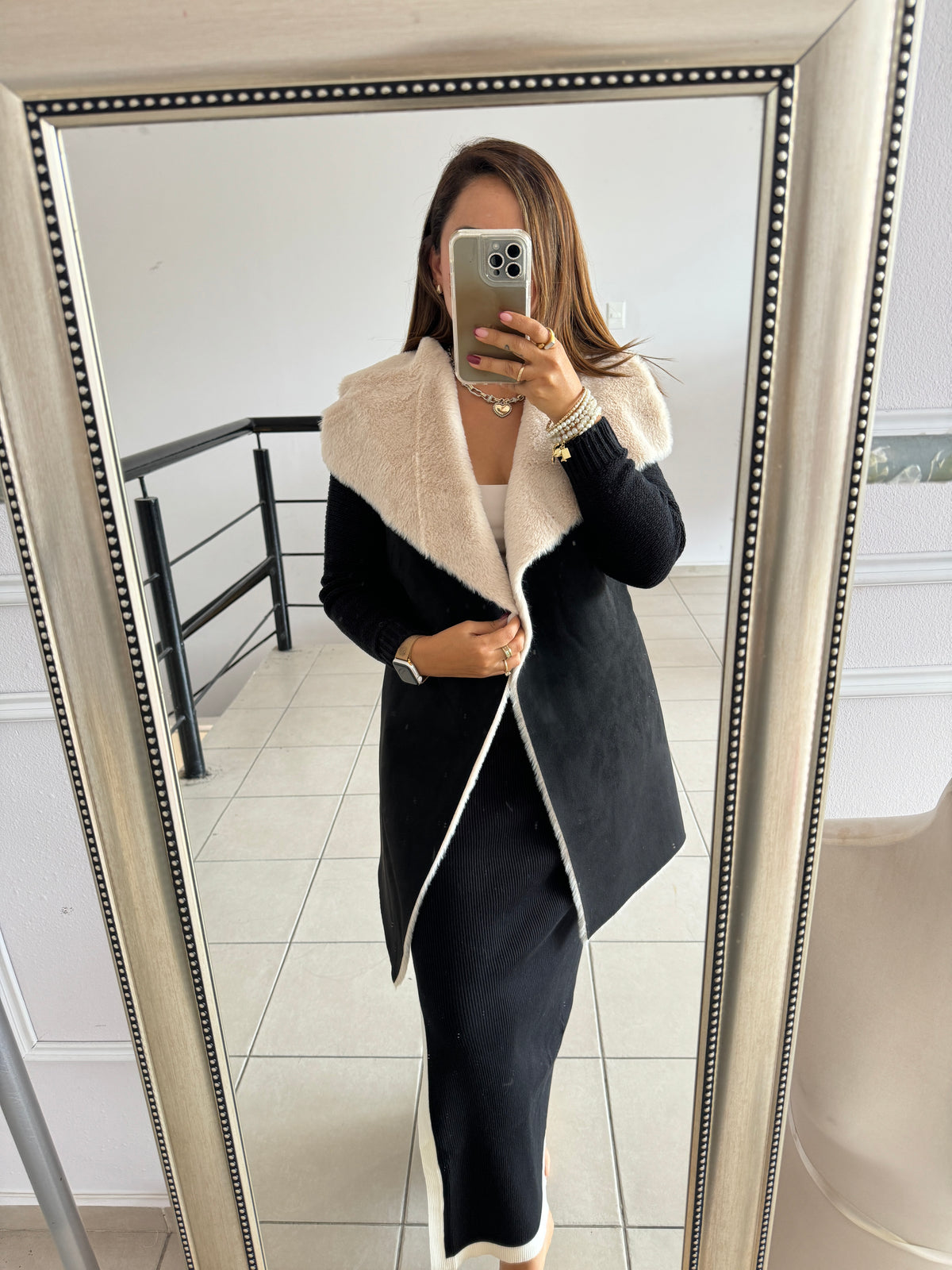 CARDIGAN FAUXFUR BITONO