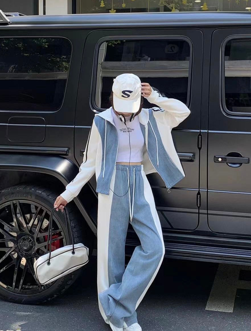 CONJUNTO DENIM FRANJA BLANCA