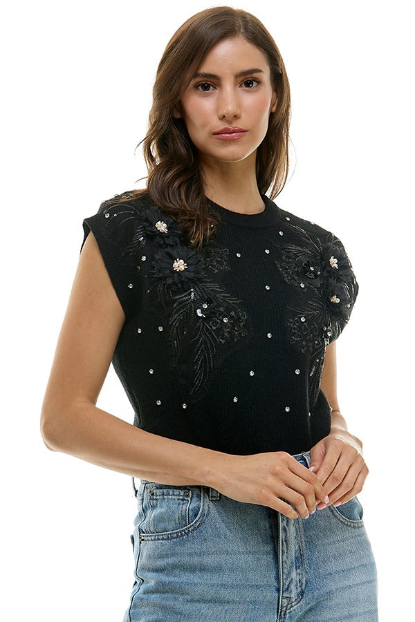 BLUSA DE PUNTO FLORES Y PERLAS